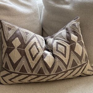 Indaba Geometric embroidered 16 x 24 pillow. Comes with feather insert